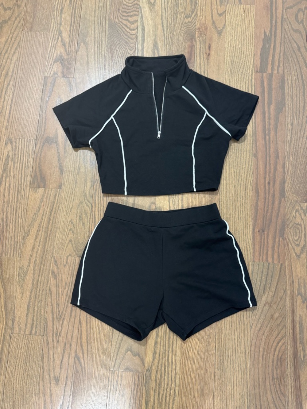 SHEIN Black High-Waist Athletic Shorts with White Piping